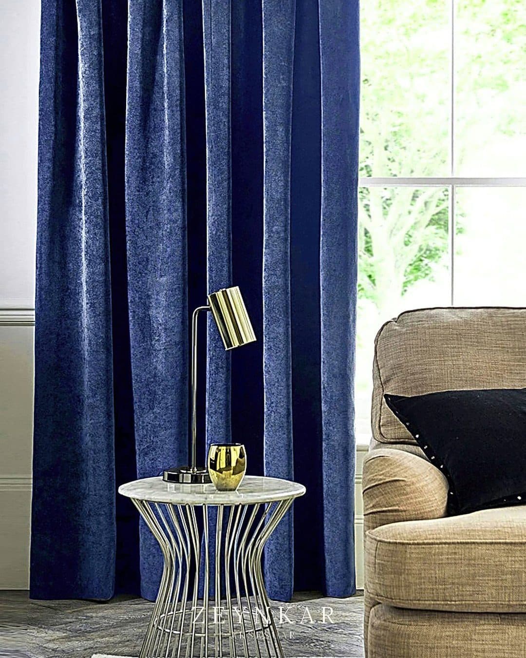 Premier Home Sedef Süet Fon Perde Lacivert 170x270 cm - 170x270 cm