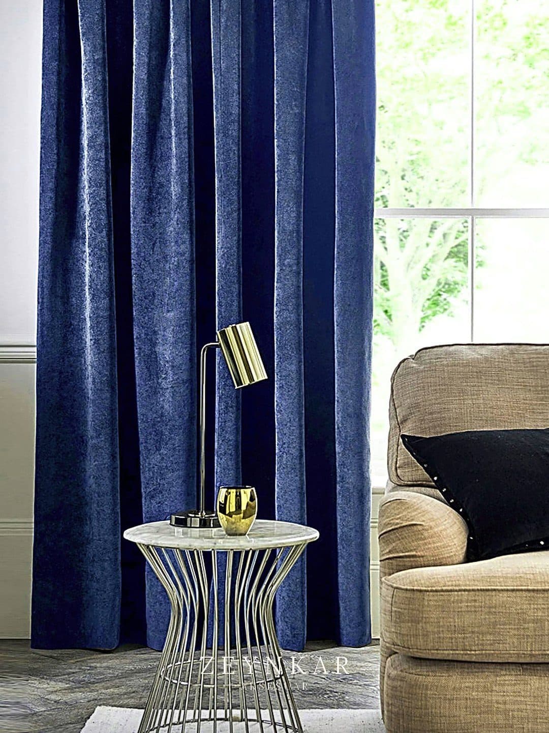 Premier Home Sedef Süet Fon Perde Lacivert 170x270 cm - 170x270 cm